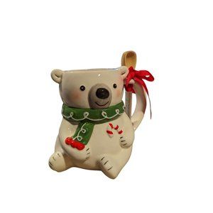 Holiday Time Polar Bear Mug With Spoon 100% Earthenware Hand Painted